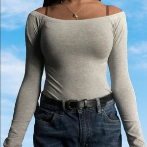 Grey fashion nova body suit long sleeve